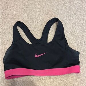 Nike Black and Pink Sports Bra with Racerback Design